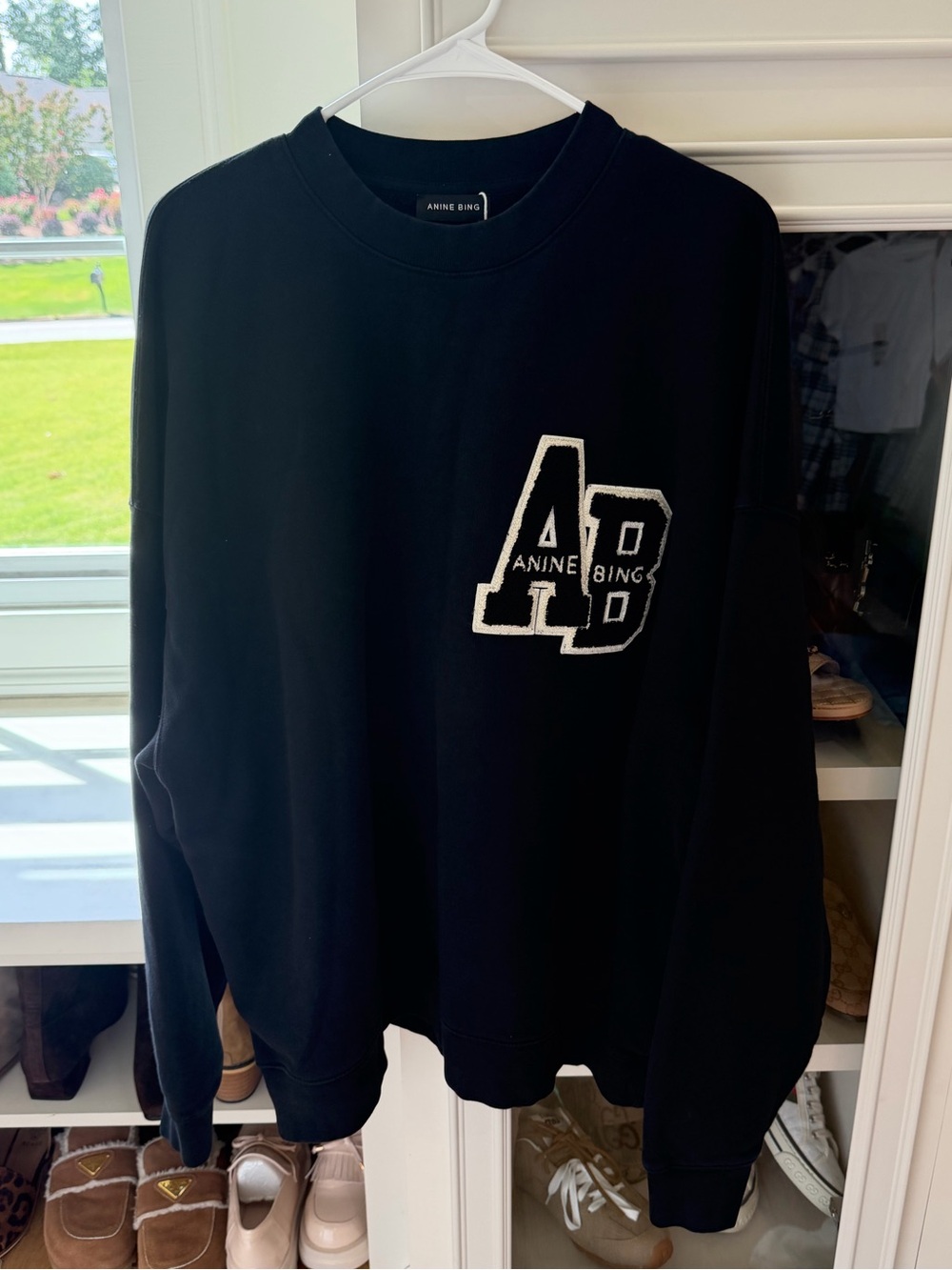 Anine Bing Miles Black Oversized Chenille Patch Sweatshirt - size large - EUC - Picture 3 of 5